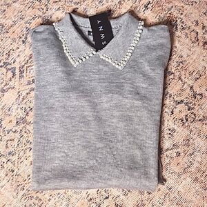 SWNY Women's Heather Grey Pearl Collar Sweater Dress NWT